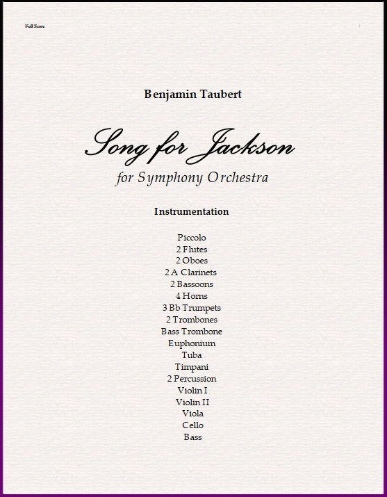 Song for Jackson (Orchestra Score)