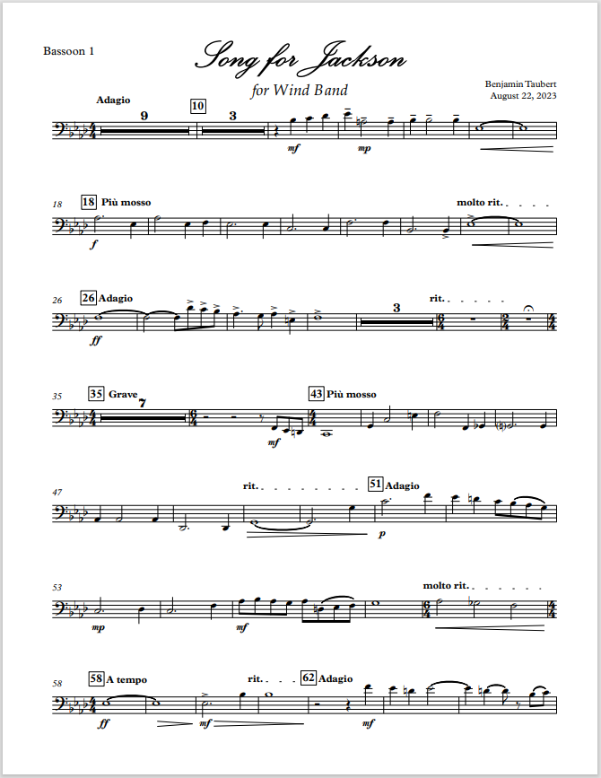 Song for Jackson (Wind Band Parts)